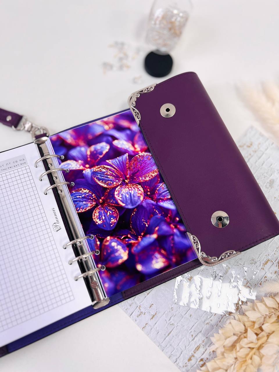 Violet Natural Italian Leather Planner A5, gift for her, perfect planner, Ring Planner Agenda A5 Six Ring Planner and Ring Personal Planner.