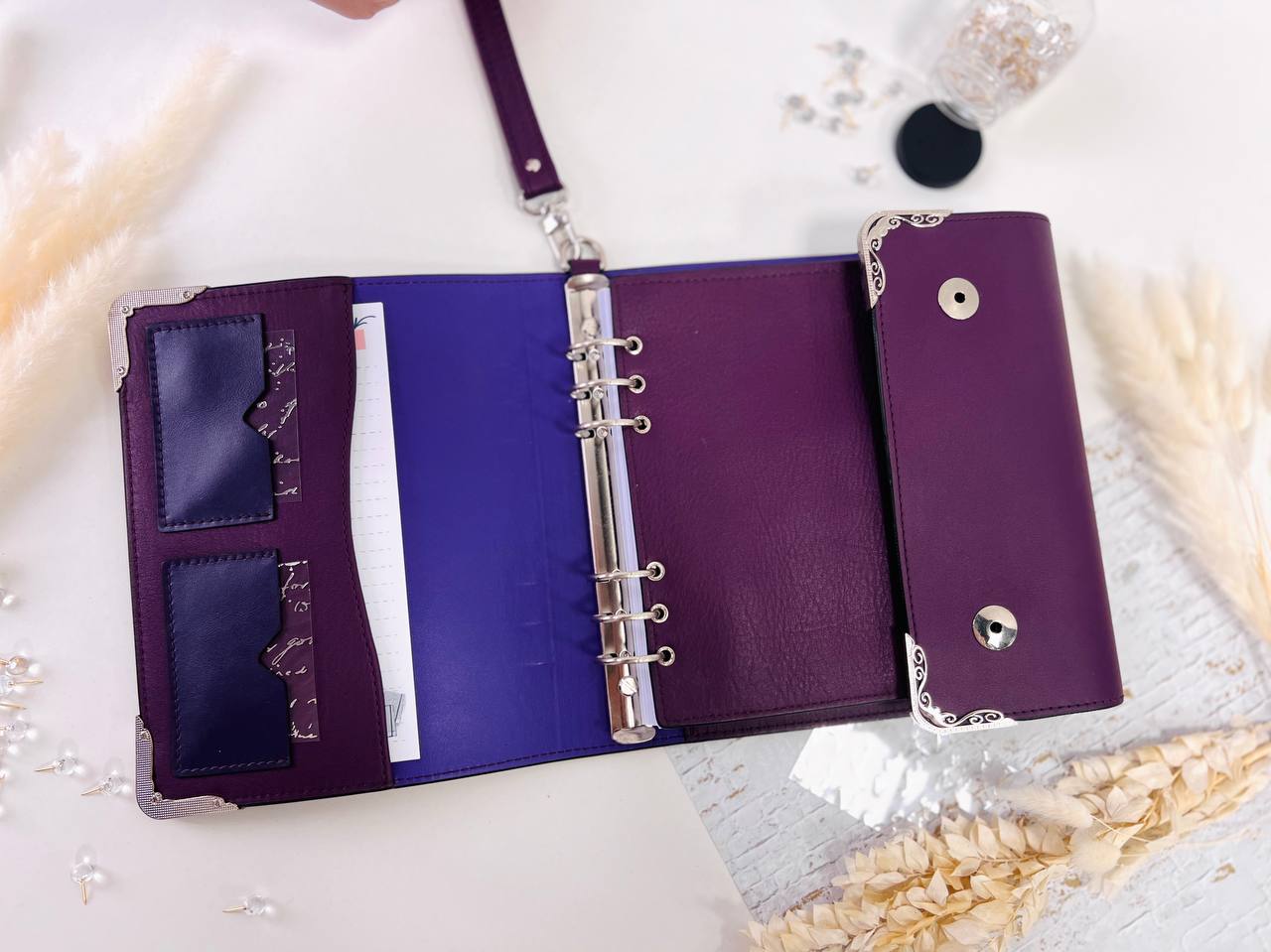 Violet Natural Italian Leather Planner A5, gift for her, perfect planner, Ring Planner Agenda A5 Six Ring Planner and Ring Personal Planner.