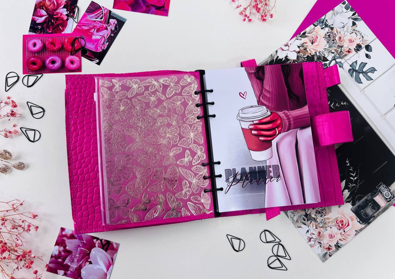 Hot Pink A5 Leather Planner Binder - Customizable