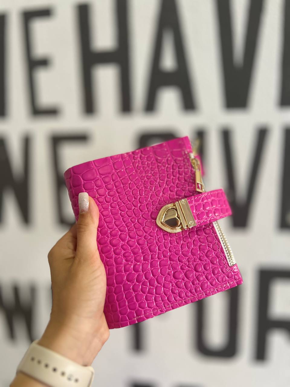 Hot pink leather notebook cover A7 mini wallet organizer 6 big binder rings.