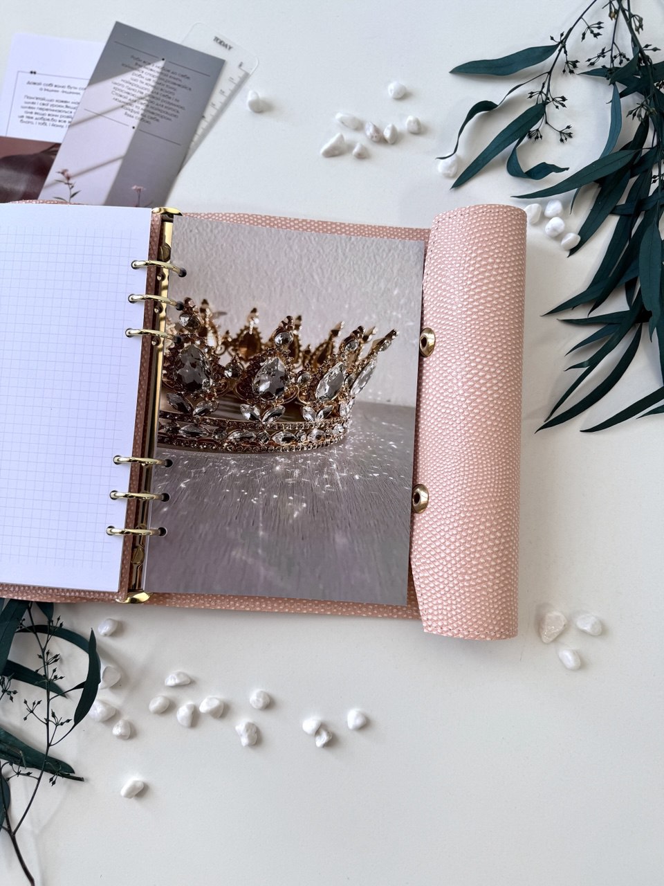 Peach leather notebook cover A5 with big binder.