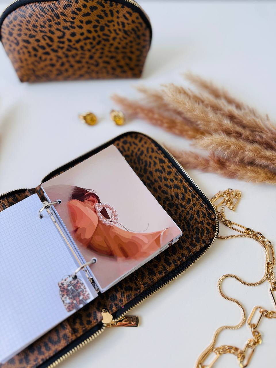 Leopard leather notebook A7 gift set. Limited edition.