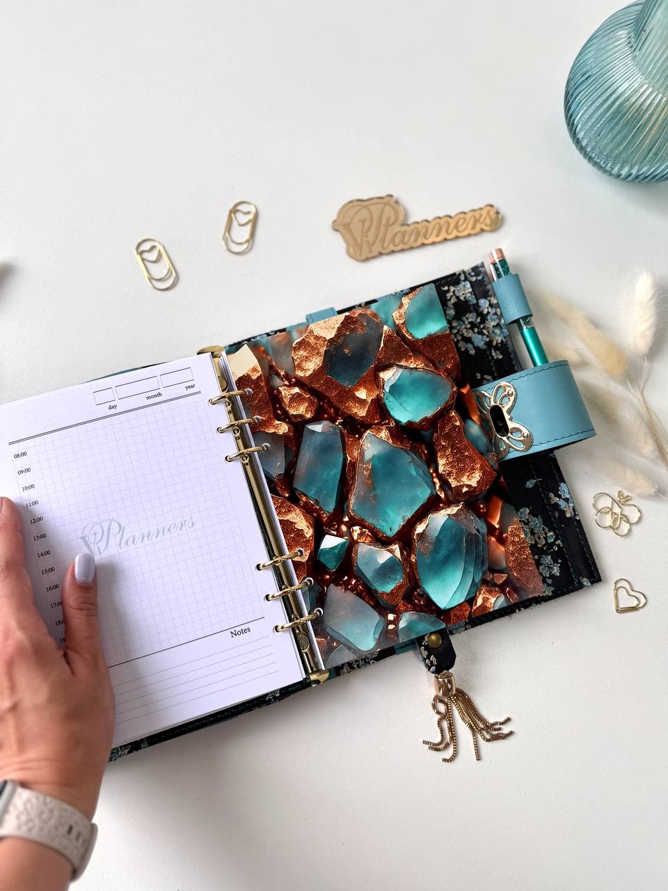 Flowers leather planner A5 binder.