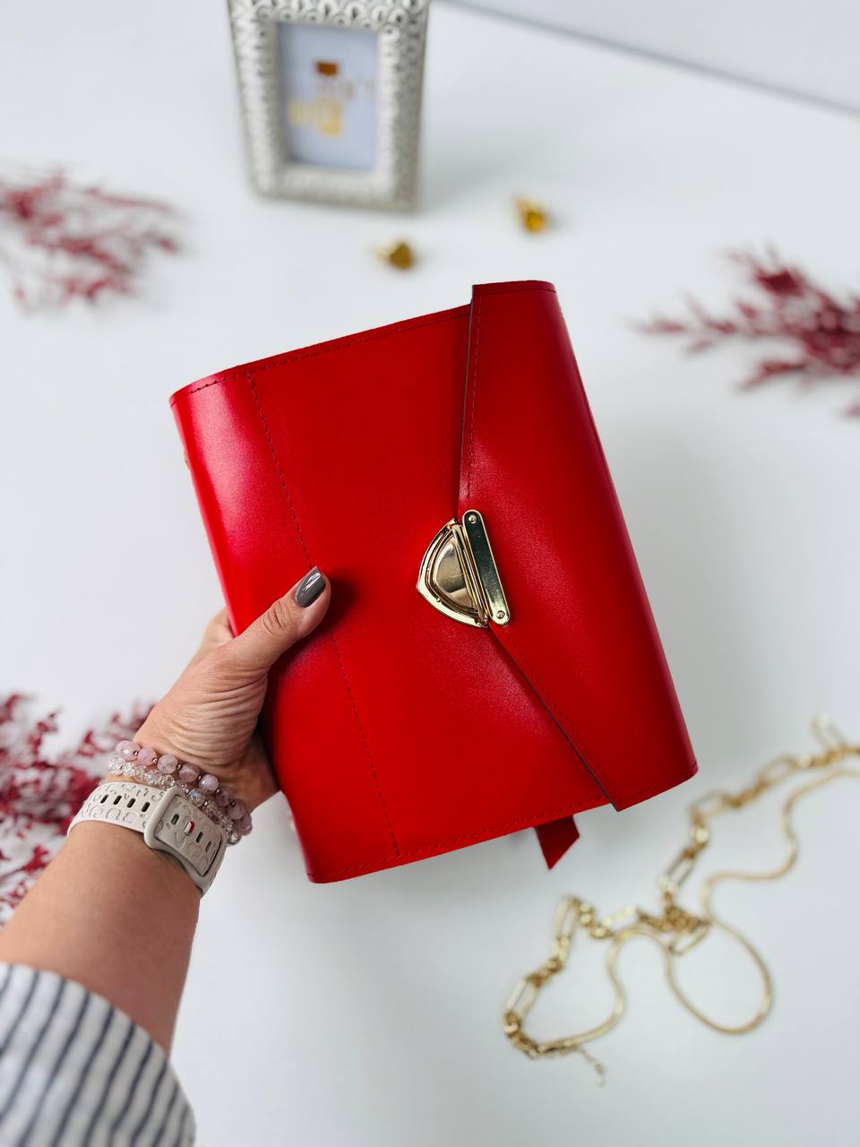 Red & Black Genuine Leather Gift Set. Red and black leather notebook cover A5 with leather pencil case- perfect gift 2026.