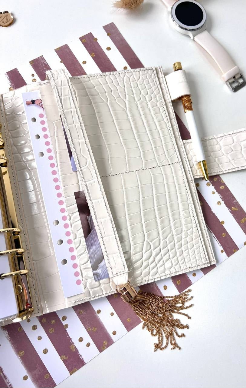 Personalized DAY WITH TIME leather planner big binder A5- cover for documents A4 and A5 format.