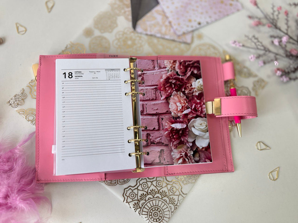 A6 NEW SIZE leather double planner cover binder 6 rings binder, dated planner, leather planner, gift for her, medium size planner. Dated 2026.