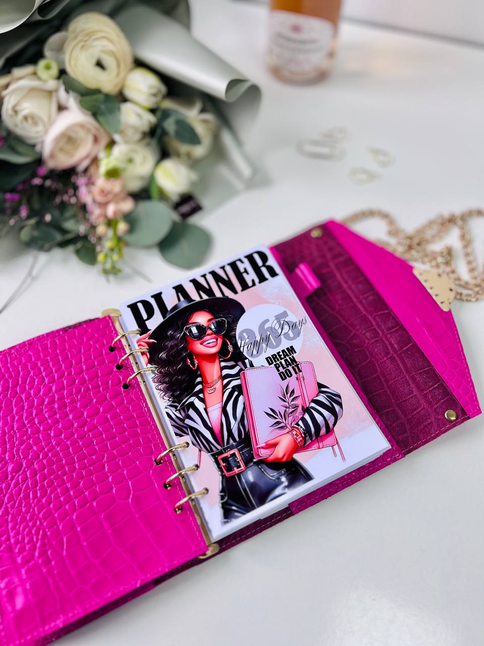 Vibrant Pink A5 Leather Notebook Bag