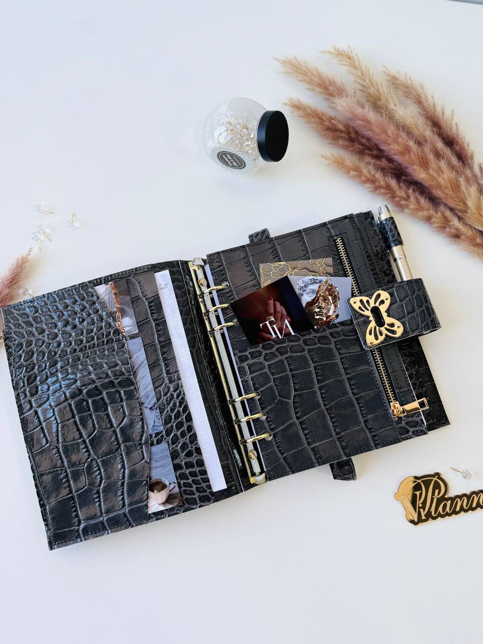 Grey leather notebook cover A5 for documents A4 and A5 format.