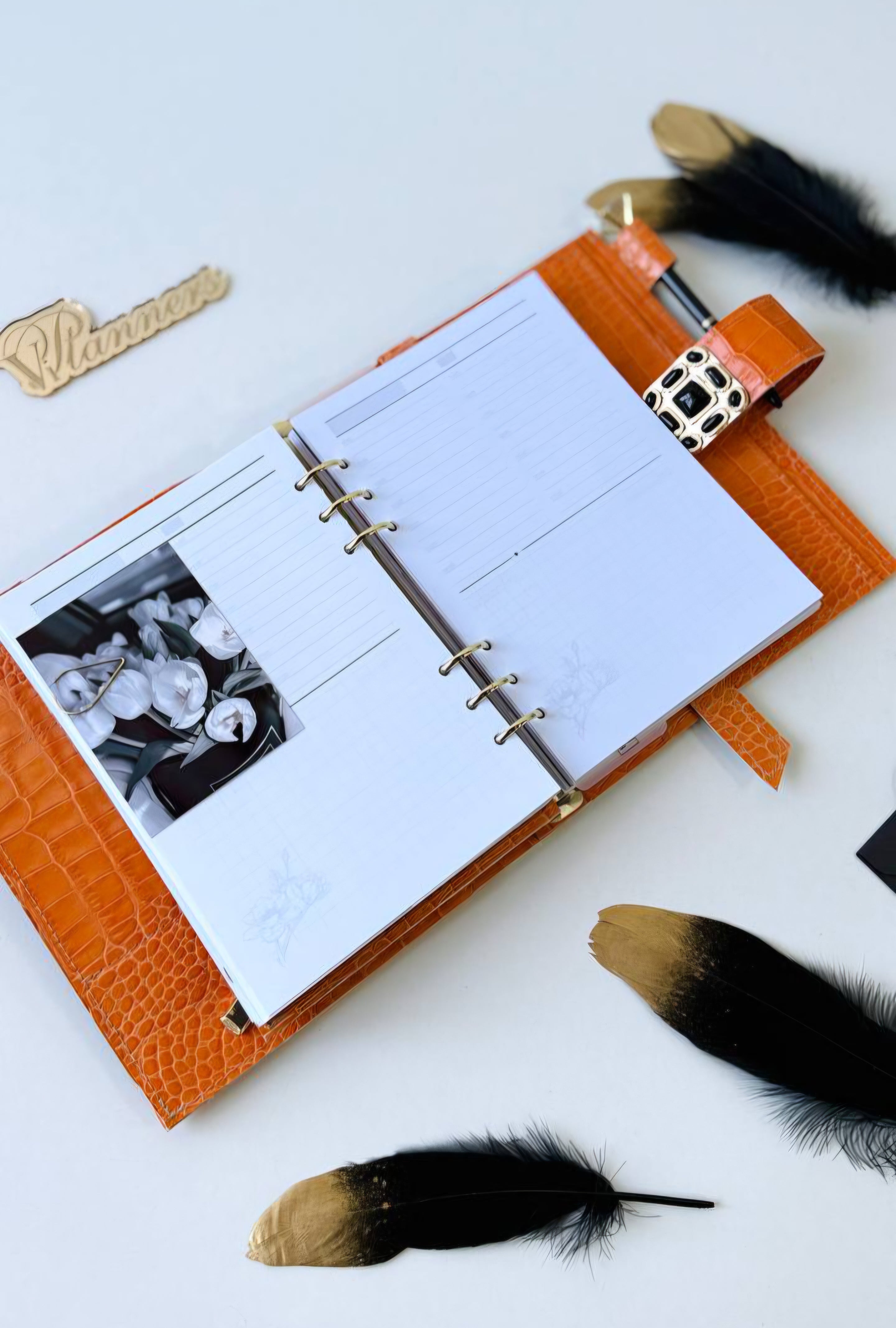 Orange leather planner binder A5