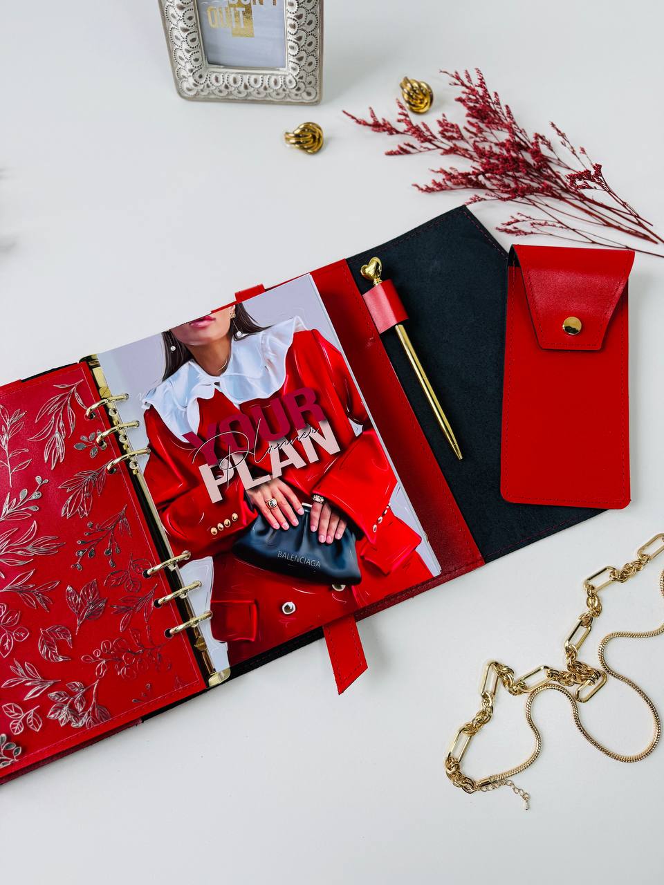 Red & Black Genuine Leather Gift Set. Red and black leather notebook cover A5 with leather pencil case- perfect gift 2026.