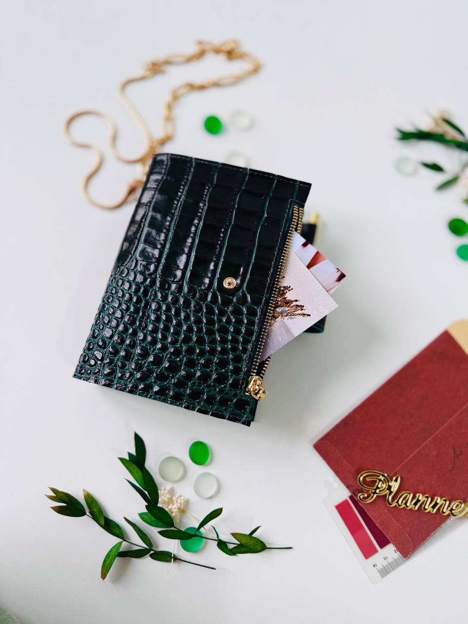 Green leather planner A6