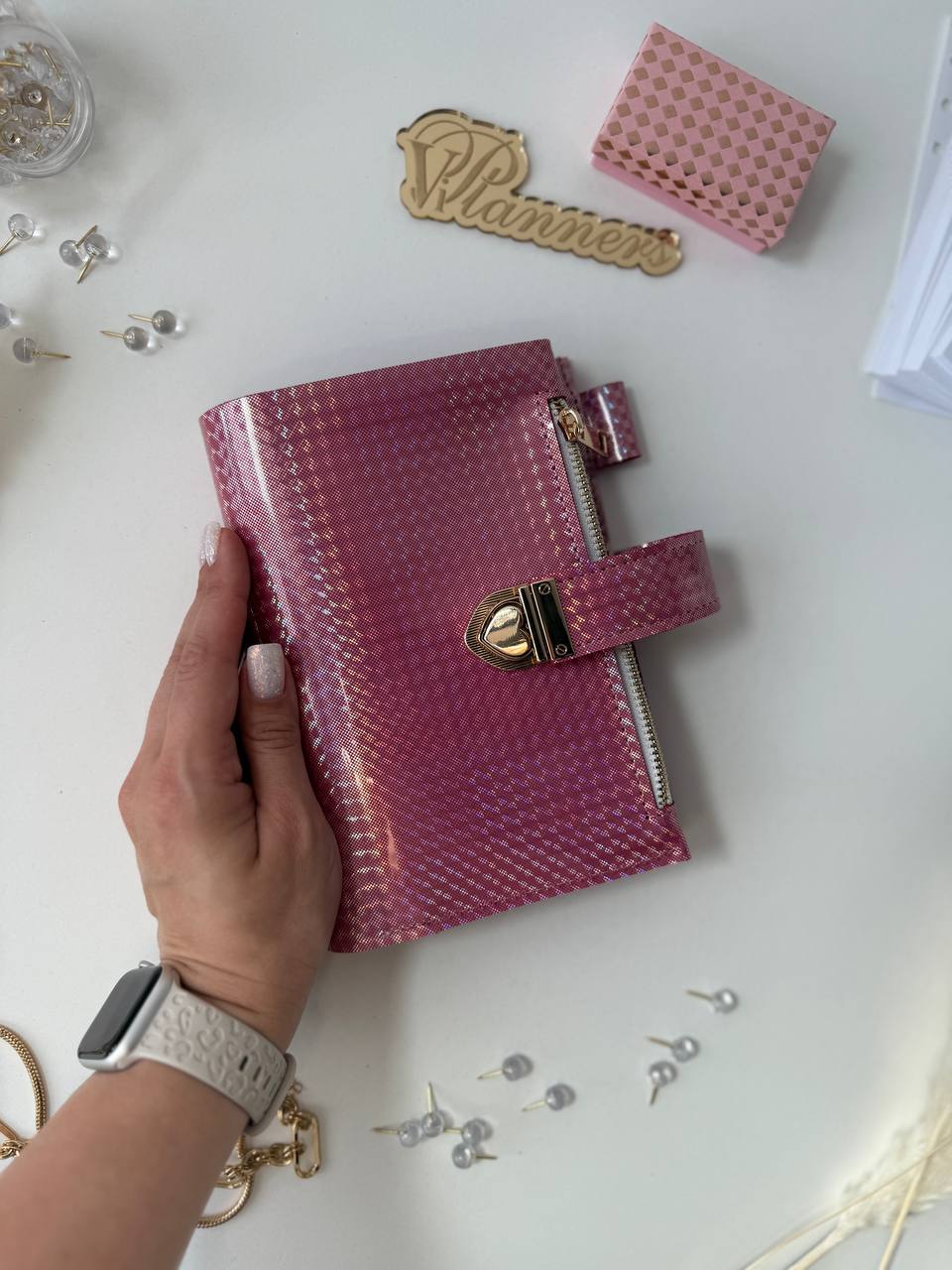 A6 NEW SIZE RARE leather pink double planner cover binder 6 rings binder, dated planner, leather planner, gift for her, medium size planner.