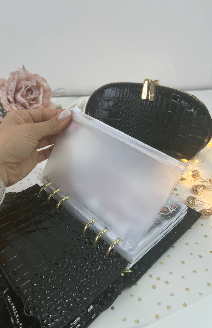 A6 NEW SIZE leather double planner cover binder 6 rings binder, dated planner, leather planner, gift for her, medium size planner. With makeup bag.