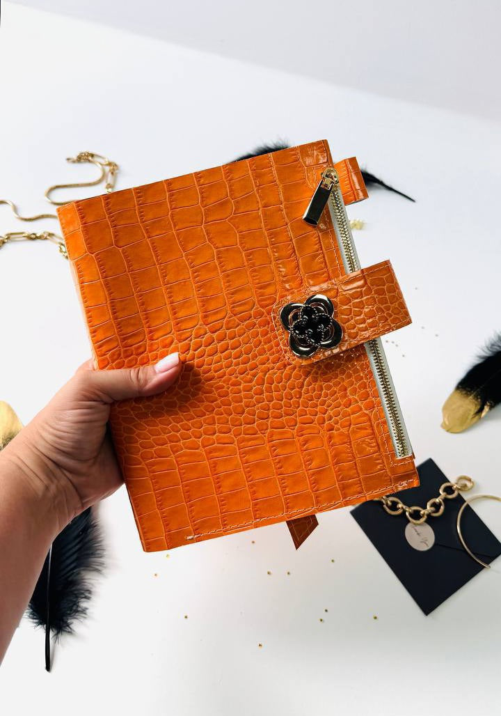 Orange leather planner binder A5