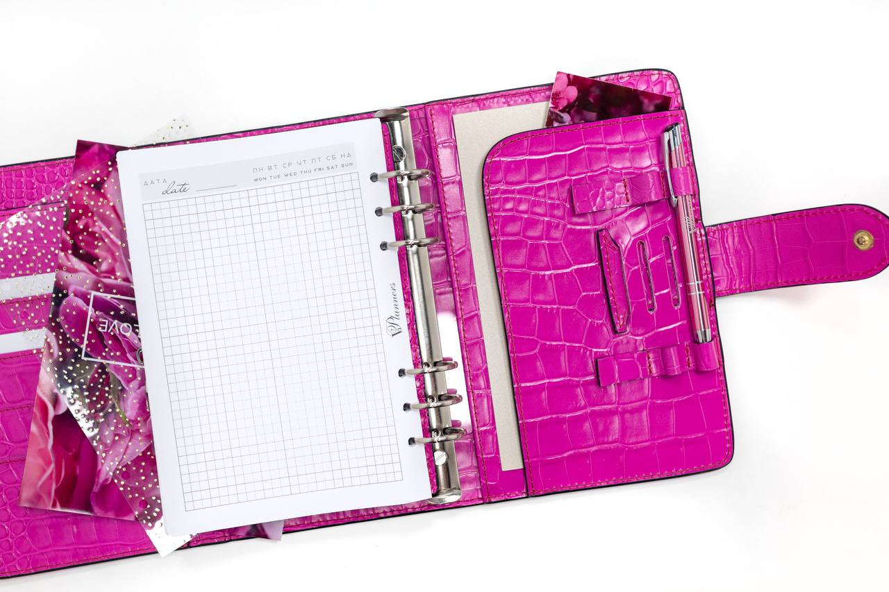 Hot pink Natural Italian Leather Planner A5, gift for her.