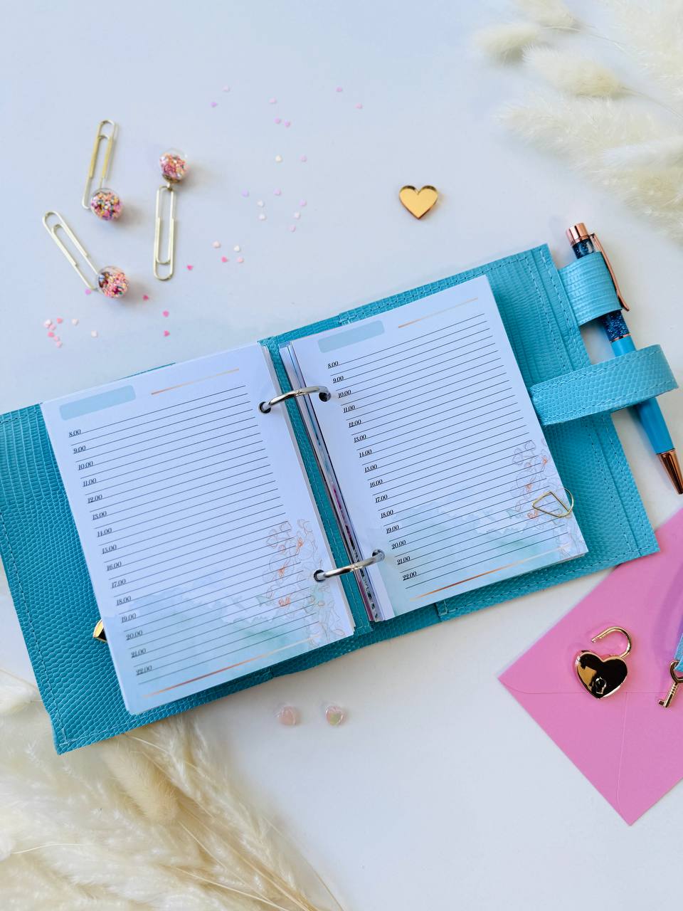 Sky-Blue Italian Leather Planner A7 🦋 Organize Your Life with Style!