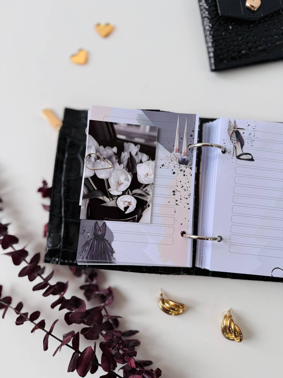 Leather Gift set notebook cover A7 with wallet. Mini notebook with wallet.