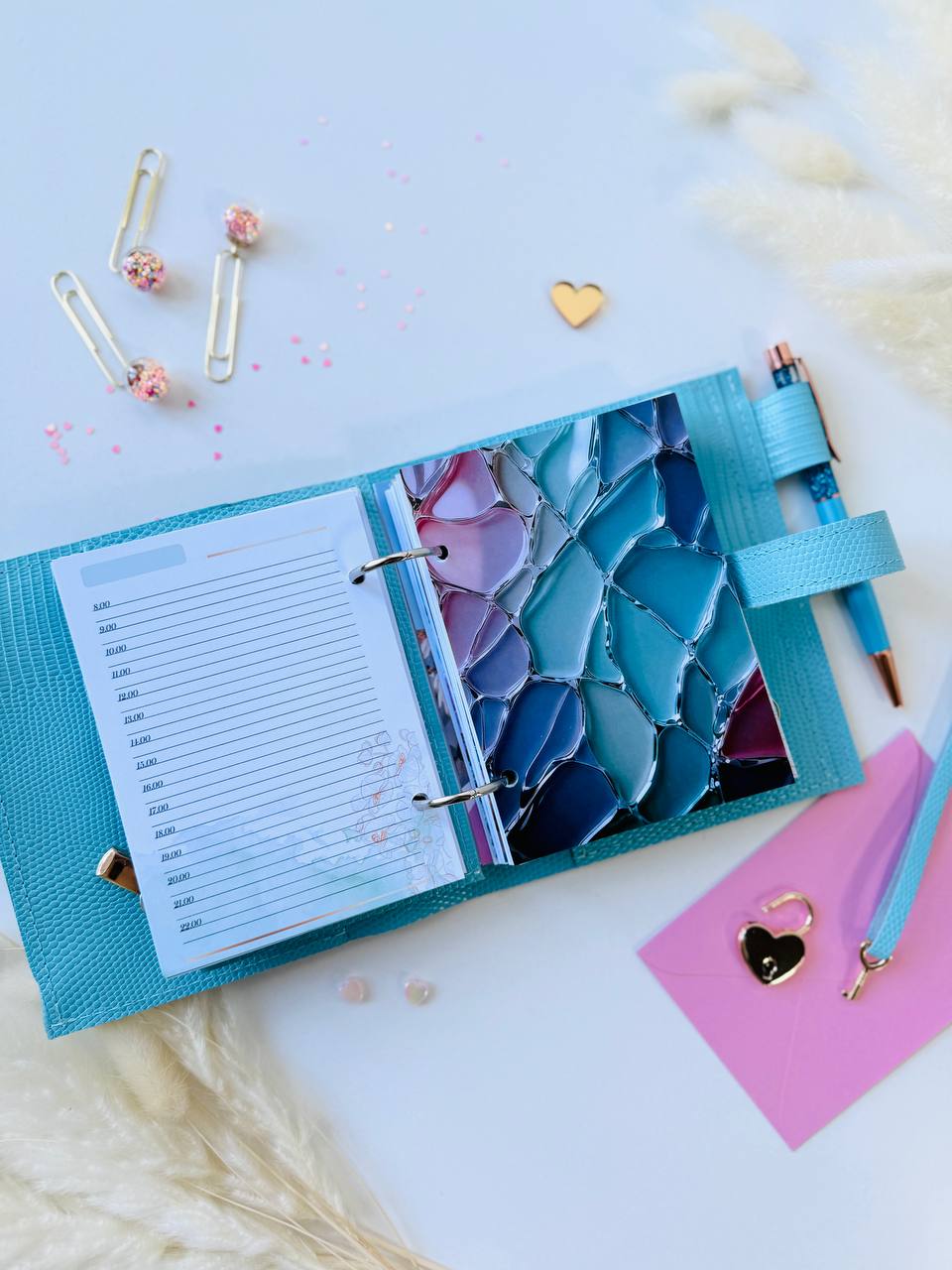 Sky-Blue Italian Leather Planner A7 🦋 Organize Your Life with Style!