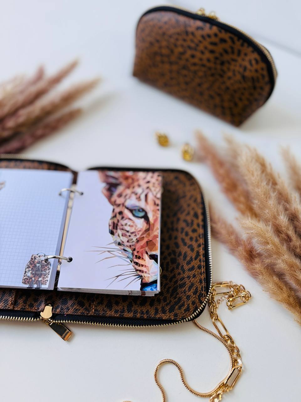 Leopard leather notebook A7 gift set. Limited edition.