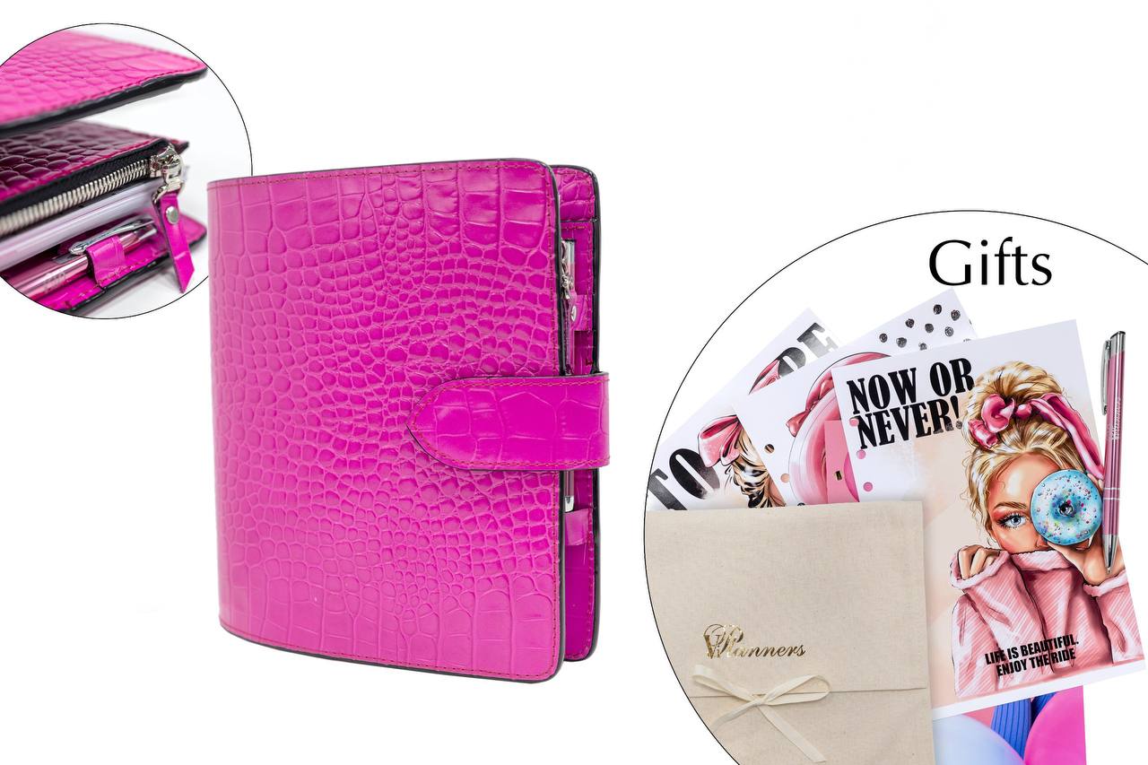 Hot pink Natural Italian Leather Planner A5, gift for her.