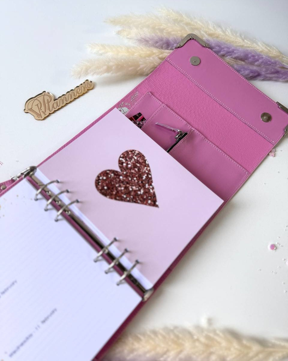 Pink Natural Italian Leather Planner A5, gift for her, perfect planner, Ring Planner Agenda A5 Six Ring Planner and Ring Personal Planner.