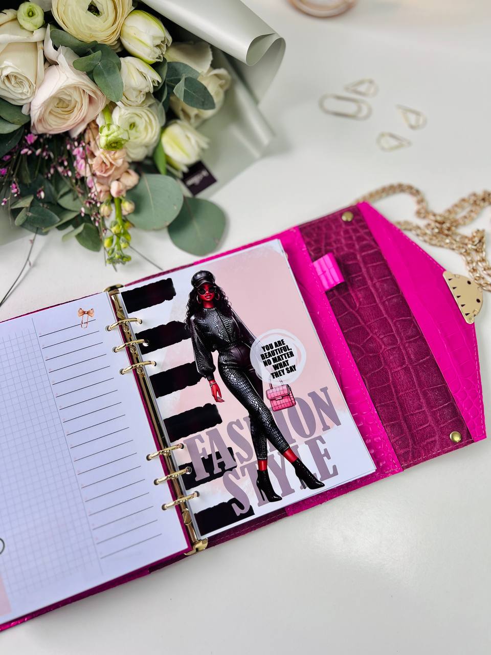 Vibrant Pink A5 Leather Notebook Bag