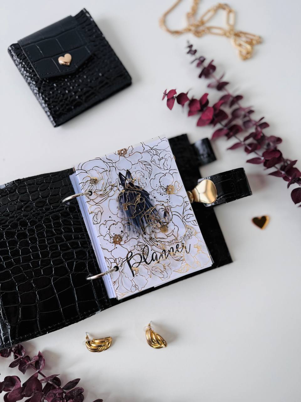 Leather Gift set notebook cover A7 with wallet. Mini notebook with wallet.