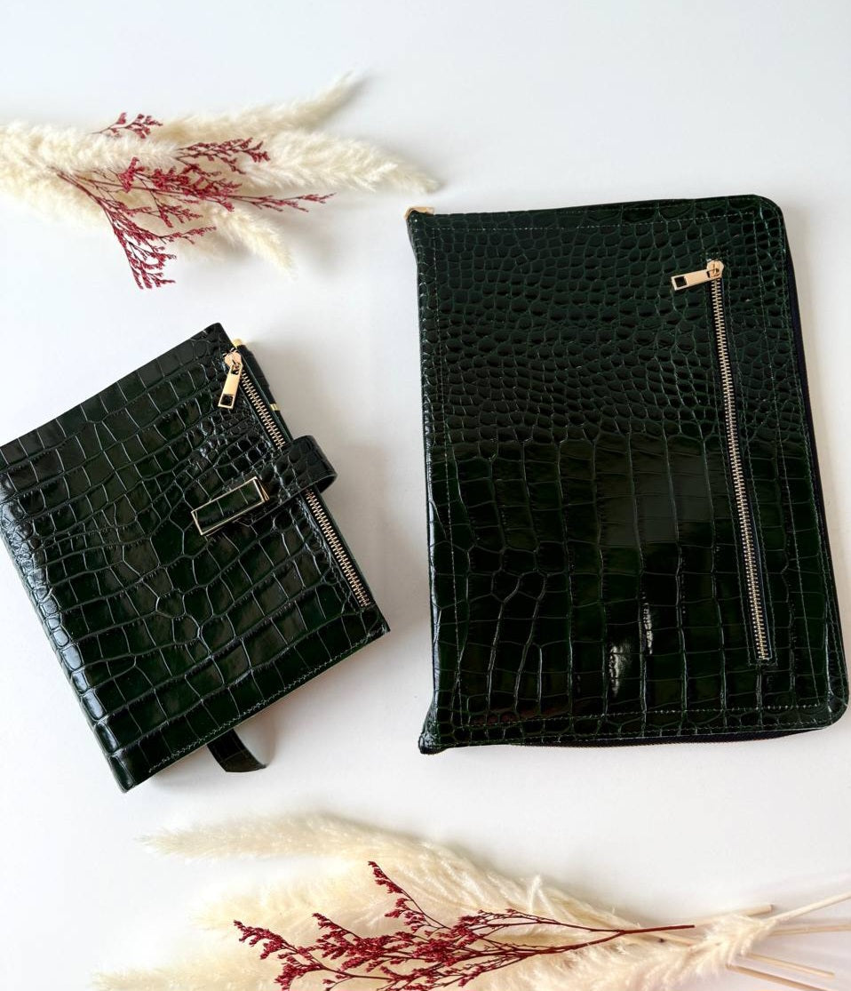 Marble green leather set folder for documents a4 and notebook a5. Together cheaper.