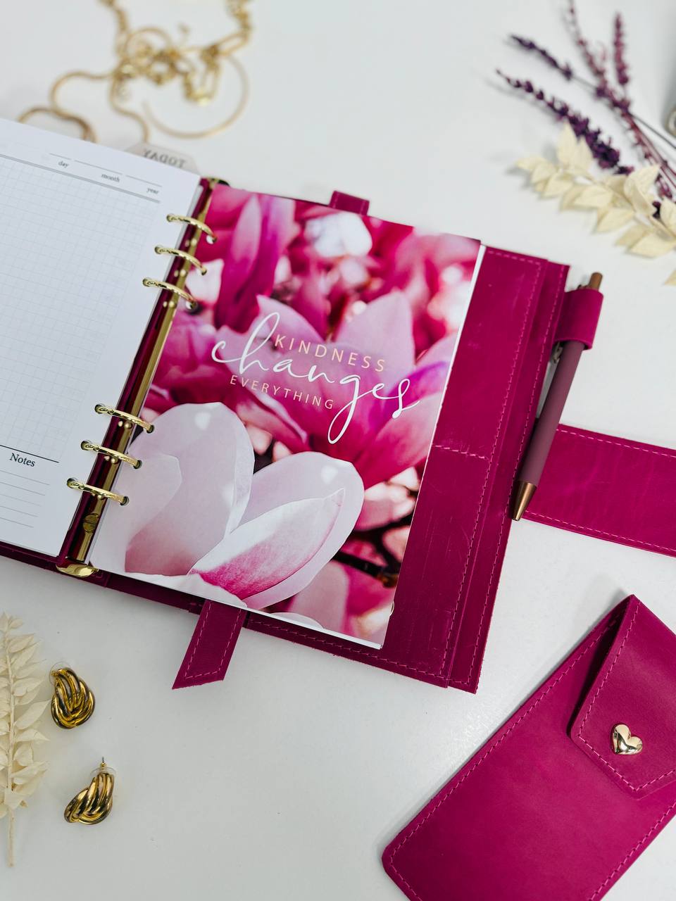 Pink leather planner A5
