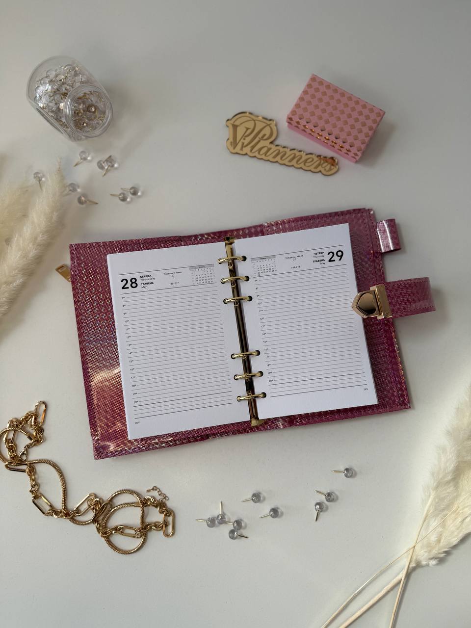 A6 NEW SIZE RARE leather pink double planner cover binder 6 rings binder, dated planner, leather planner, gift for her, medium size planner.