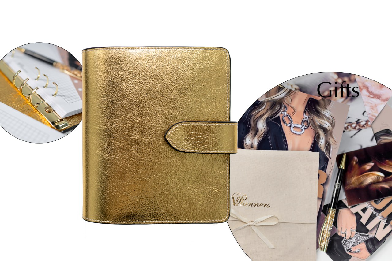Gold Natural Italian Leather Planner A5, gift for her, perfect planner, Ring Planner Agenda A5 Six Ring Planner and Ring Personal Planner.