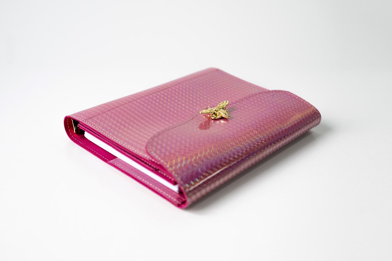 Cyprus, Limassol. RARE holographic pink leather notebook cover A5.