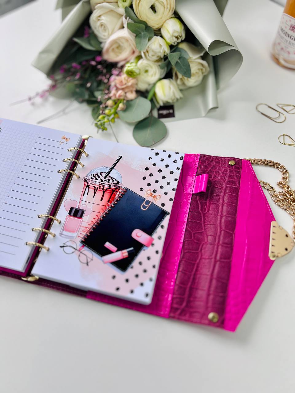 Vibrant Pink A5 Leather Notebook Bag