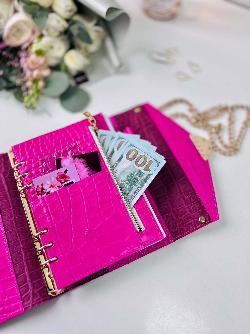 Vibrant Pink A5 Leather Notebook Bag