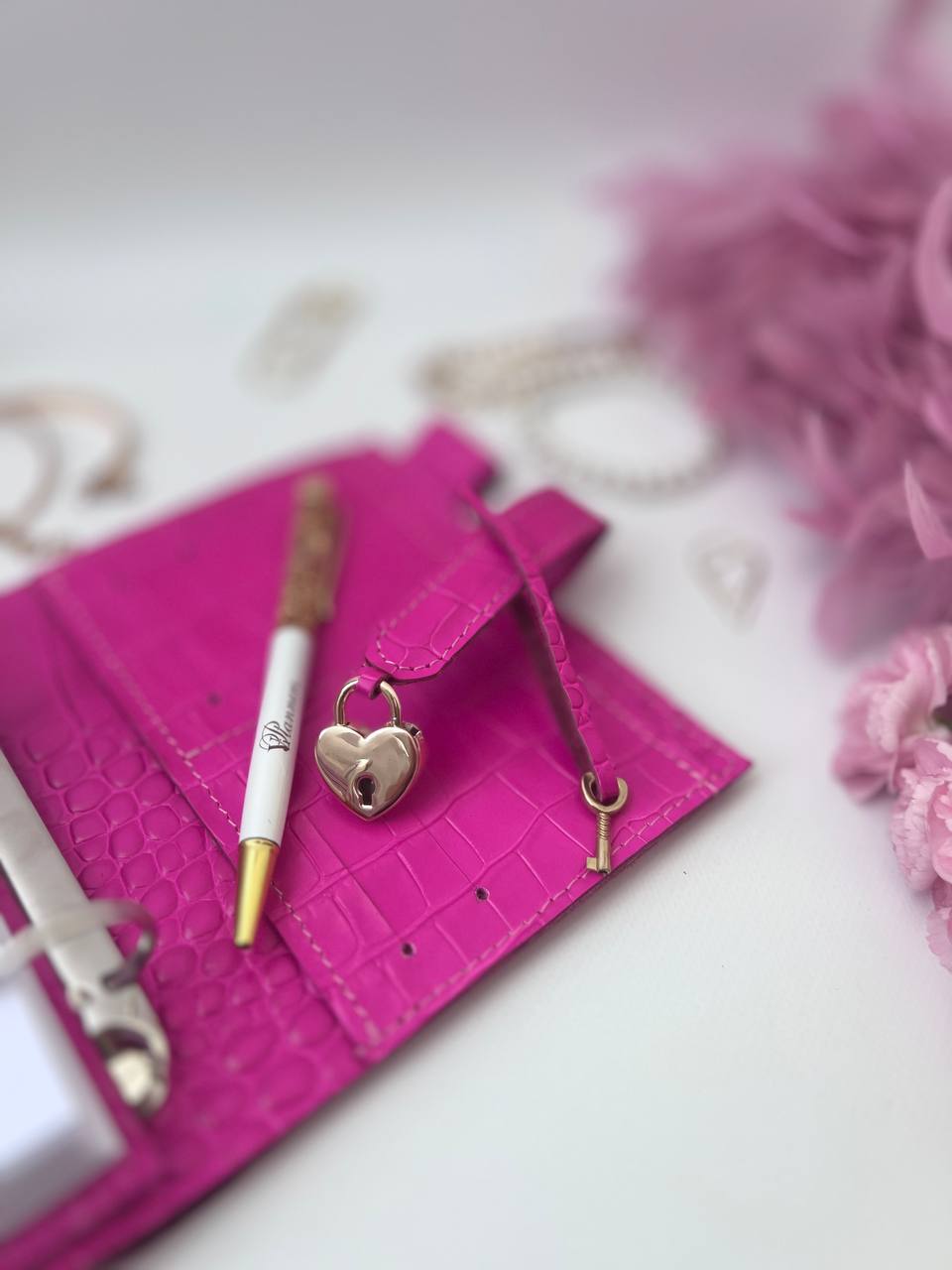 Hot pink leather notebook cover A7 mini wallet planner.