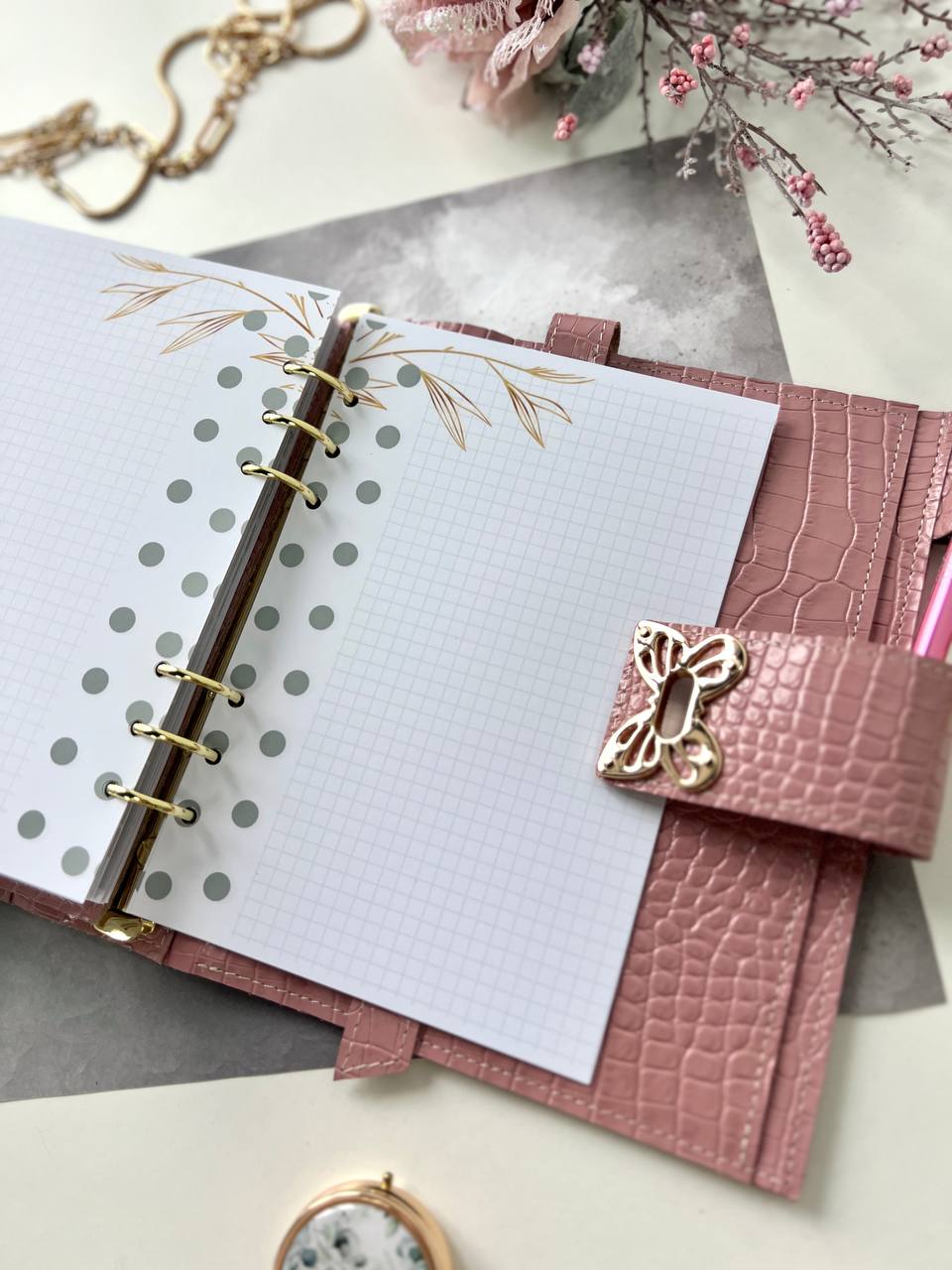 Natural Italian Leather Pink Planner A5.