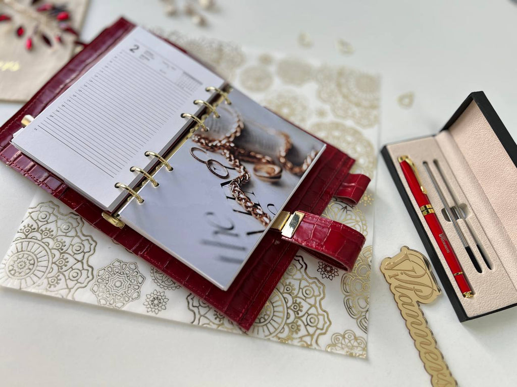 A6 NEW SIZE leather double planner cover binder 6 rings binder, dated planner, leather planner, gift for her, medium size planner.