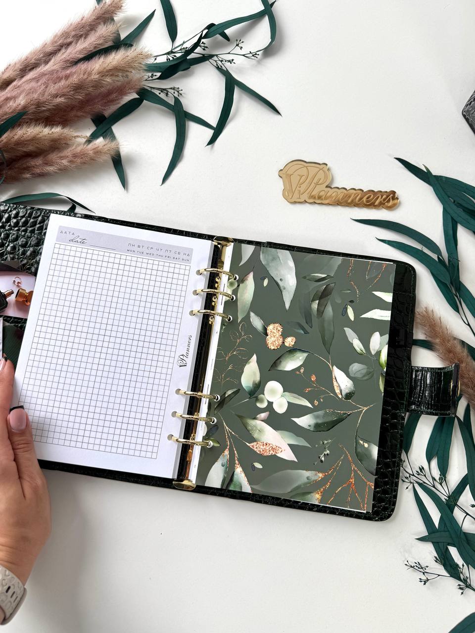 Green Natural Italian Leather Planner A5, gift for her, perfect planner, Ring Planner Agenda A5 Six Ring Planner and Ring Personal Planner.