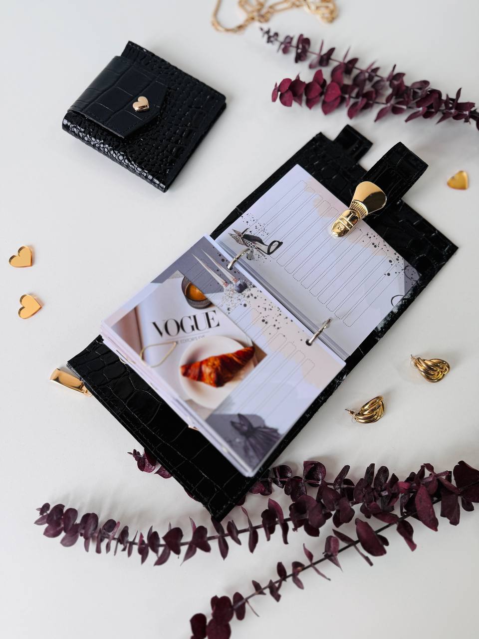 Leather Gift set notebook cover A7 with wallet. Mini notebook with wallet.