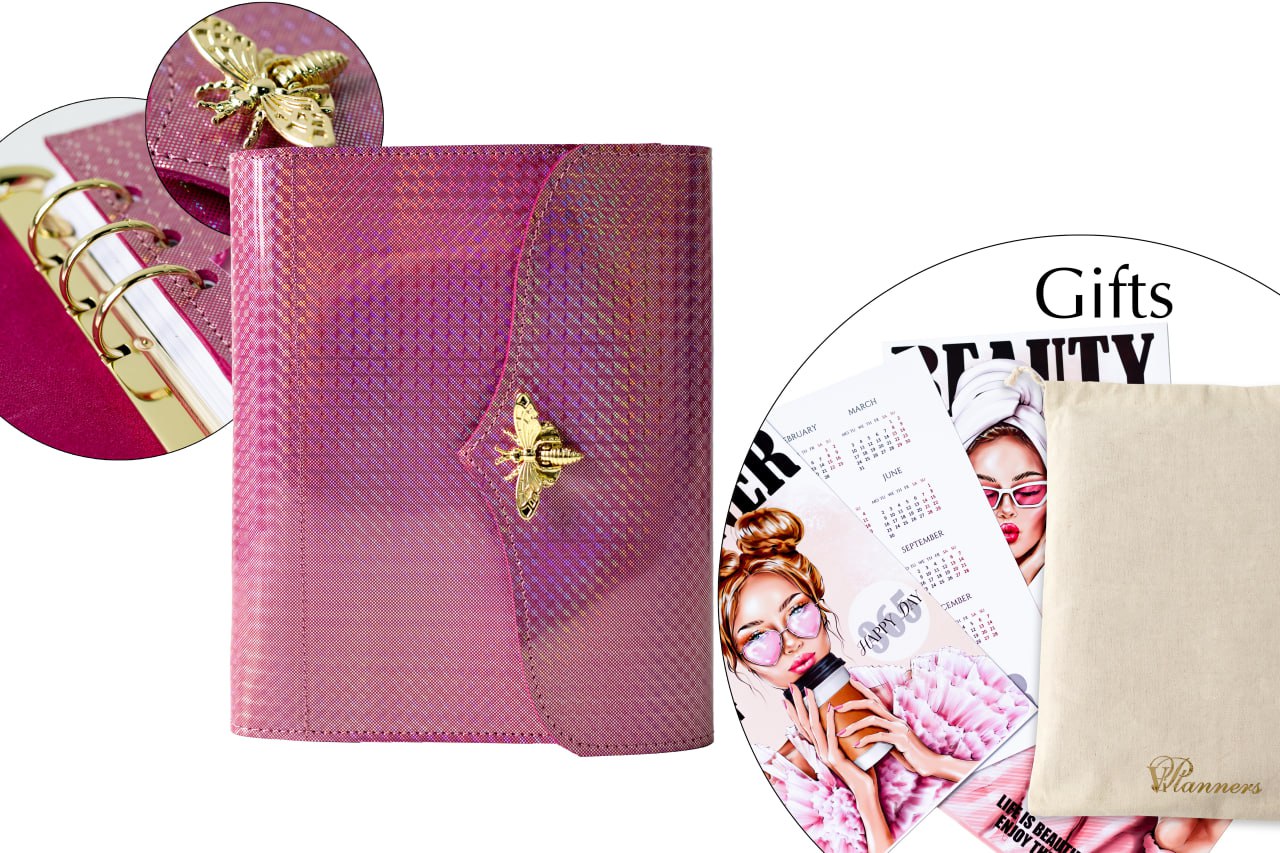 Cyprus, Limassol. RARE holographic pink leather notebook cover A5.