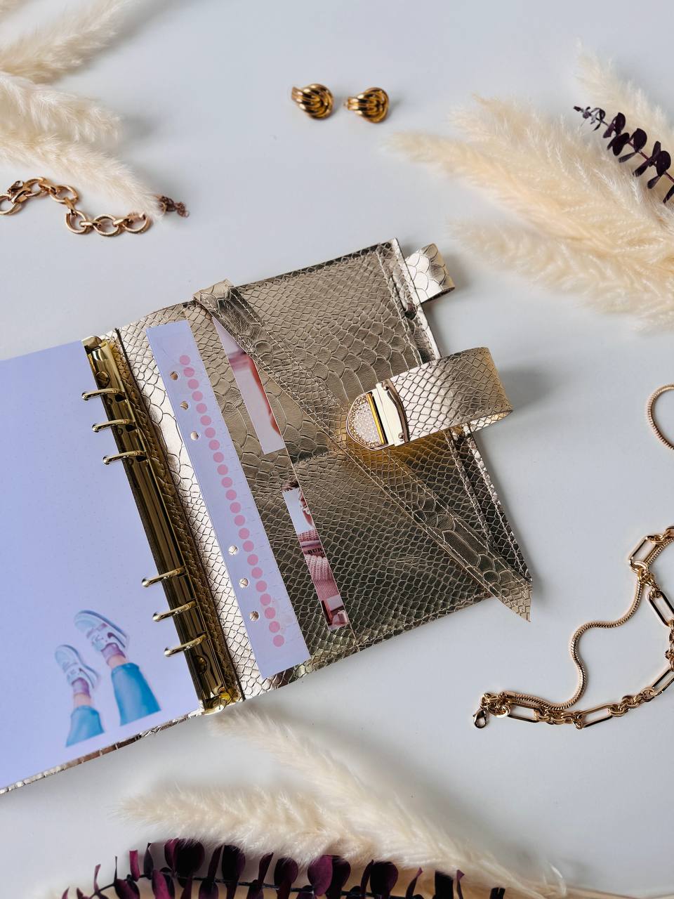 Gold leather planner binder A5.