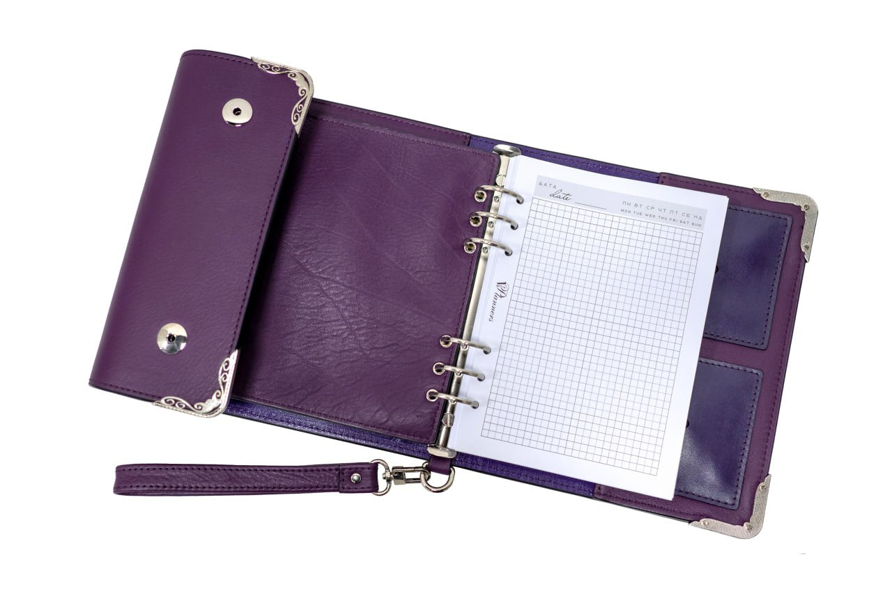 Violet Natural Italian Leather Planner A5, gift for her, perfect planner, Ring Planner Agenda A5 Six Ring Planner and Ring Personal Planner.