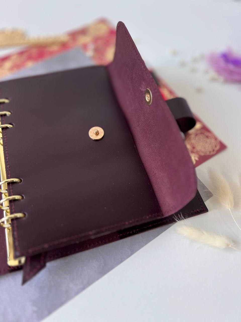 Leather classic Burgundy notebook cover A5 with binder 6 rings, Leather template, A5 ring binder, Leather wallet template,Binder wallet.