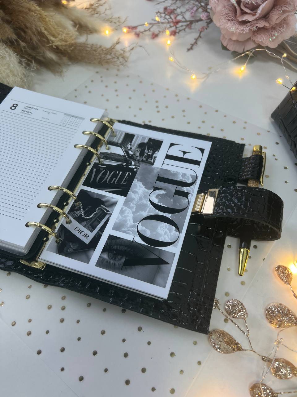 A6 NEW SIZE leather double planner cover binder 6 rings binder, dated planner, leather planner, gift for her, medium size planner. With makeup bag.