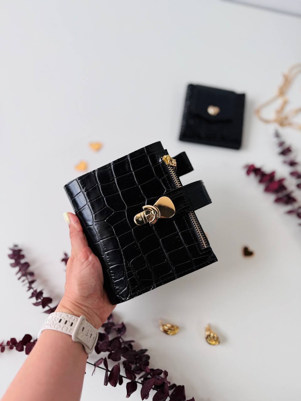 Leather Gift set notebook cover A7 with wallet. Mini notebook with wallet.