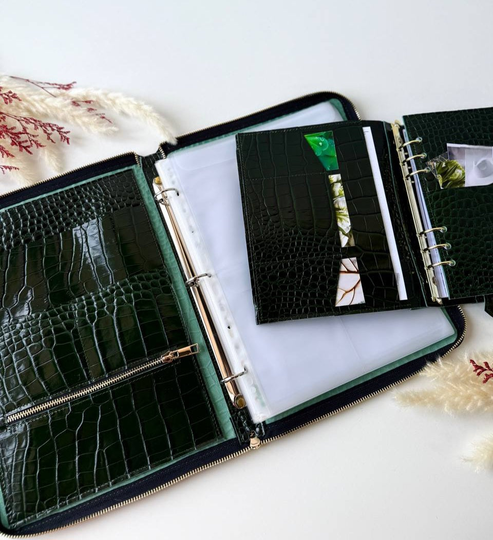 Marble green leather set folder for documents a4 and notebook a5. Together cheaper.
