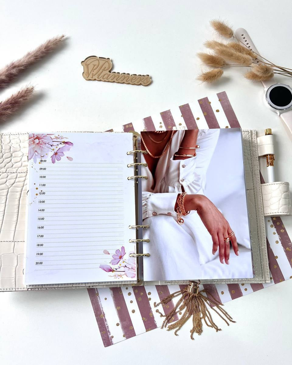 Personalized DAY WITH TIME leather planner big binder A5- cover for documents A4 and A5 format.