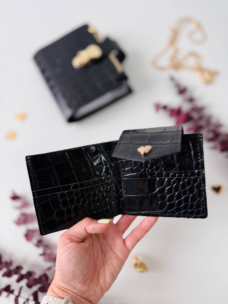 Leather Gift set notebook cover A7 with wallet. Mini notebook with wallet.