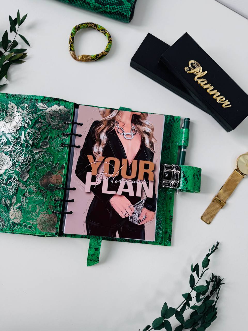 Snake Leather Planner notebook cover A5, Leather Bullet Journal,Leather Sketchbook,Executive Leather Planner,Handmade Leather cover with wallet.