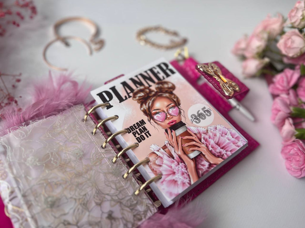 Leather wallet notebook cover mini A7 dated week 2026 big 6 rings binder.